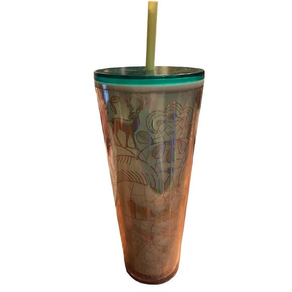 Starbucks 2022 Venti 24oz Tumbler Holiday Woodland Mint Green Iridescent Coffee - Picture 3 of 8